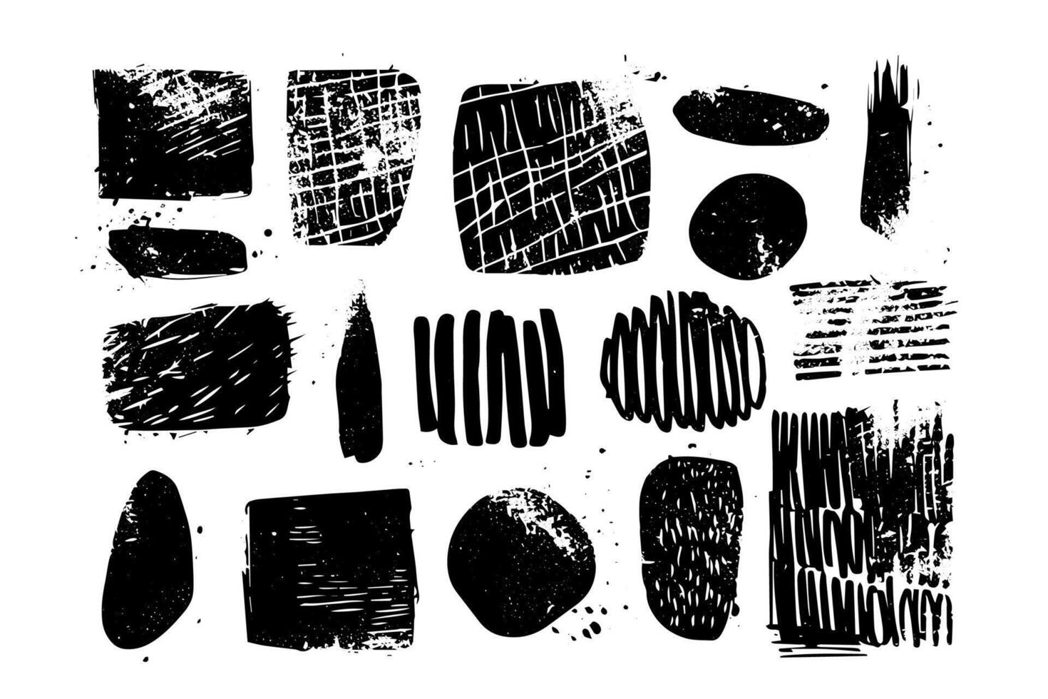 Abstract Organic Doodle Shapes Modern Illustration Set with Black Ink Splatters. vector