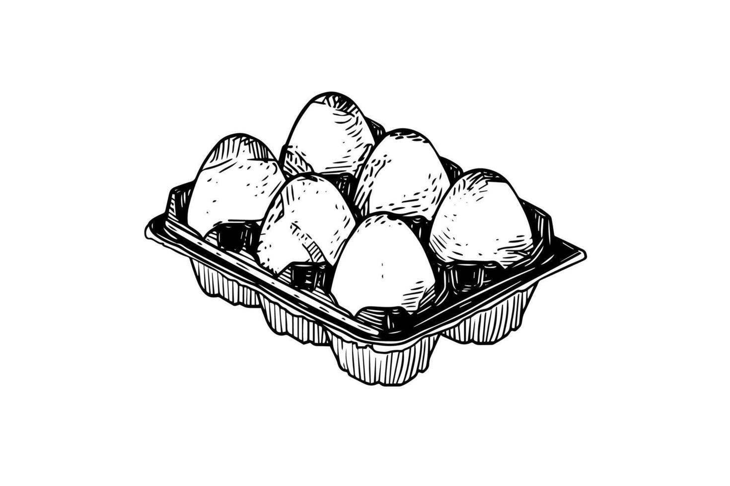 Box of eggs hand drawn ink sketch. Engraving style illustration. vector