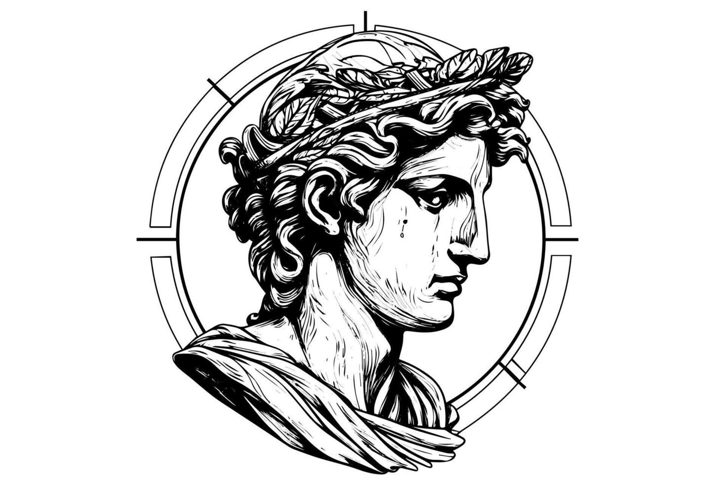 Hermes head hand drawn ink sketch. Engraved style illustration. vector