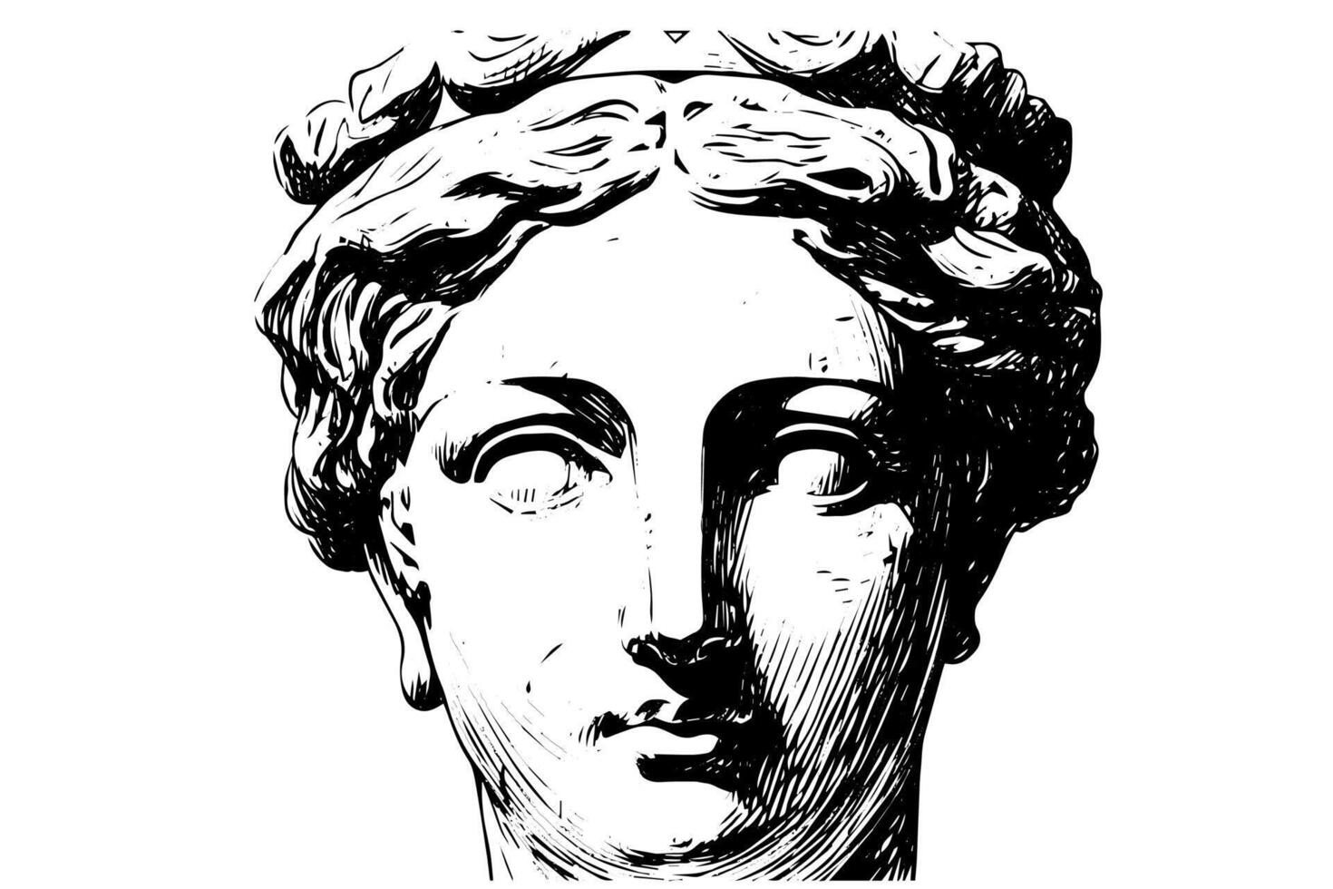 Statue head of greek sculpture hand drawn engraving style sketch. illustration. Image for print, tattoo, and your design. vector