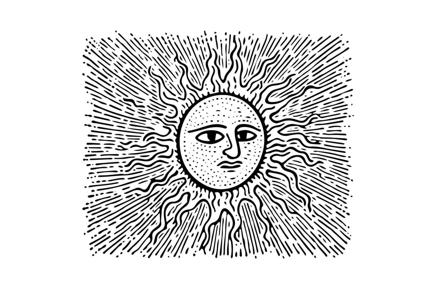 Vintage Celestial Face Engraved Retro Illustration of Sun and Moon. vector