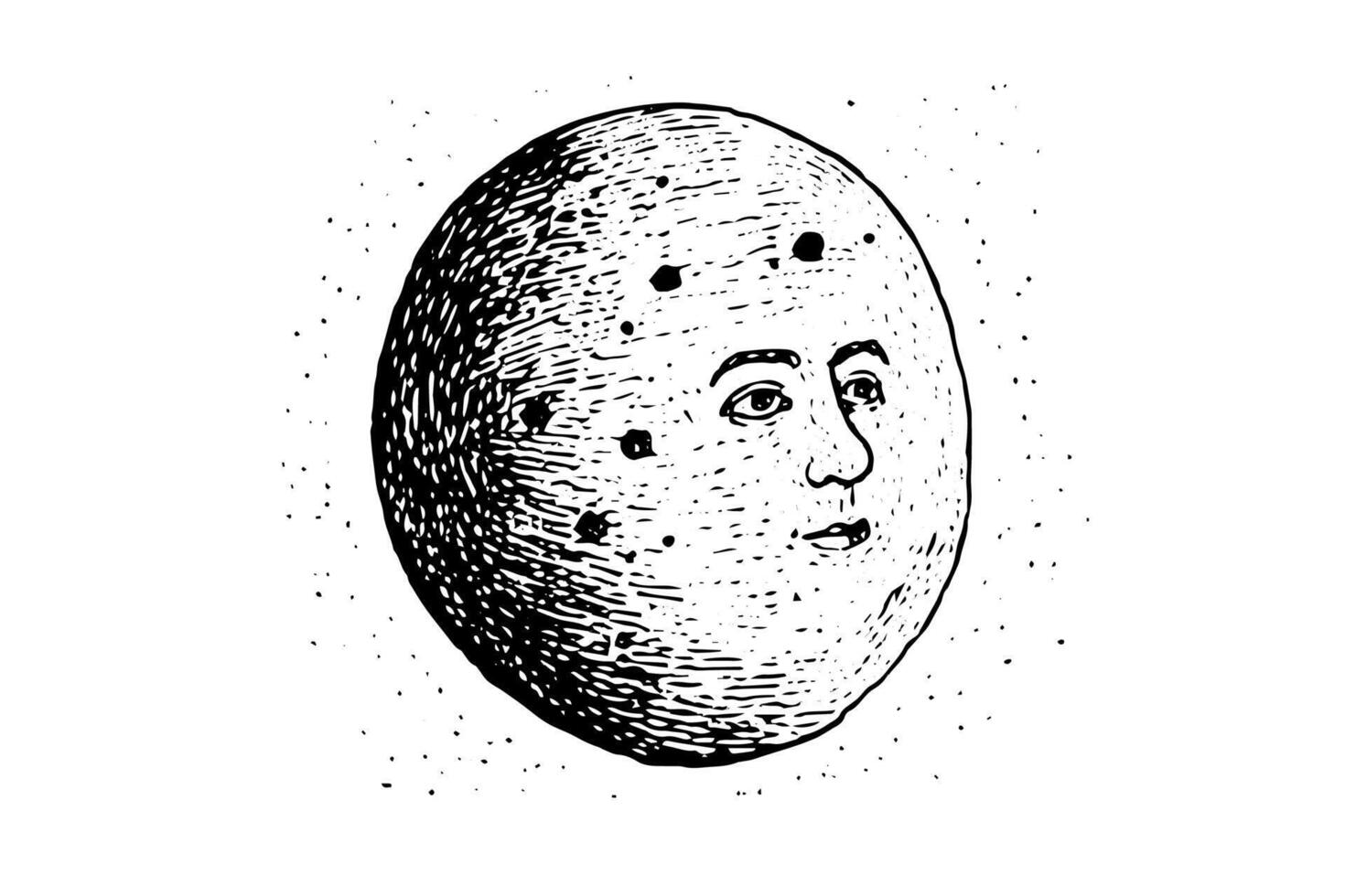 Vintage Moon Face Engraved Celestial Sketch of the Mystic Night. vector
