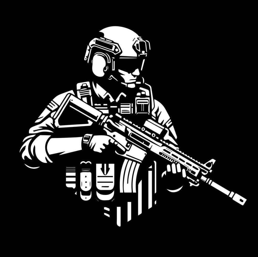 army man with gun illustration black and white vector