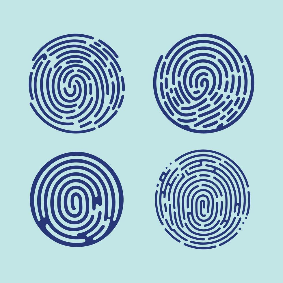 User finger scan icon set. Fingerprint touch biometric id symbol. Modern account thumbprint identification security sign collection. User recognition scanner badge vector
