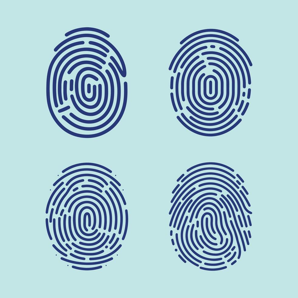 User finger scan icon set. Fingerprint touch biometric id symbol. Modern account thumbprint identification security sign collection. User recognition scanner badge vector