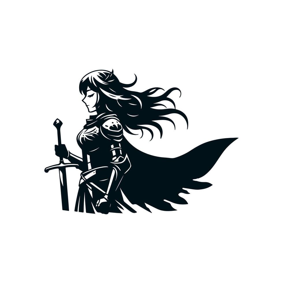 female knight in black simple illustration vector