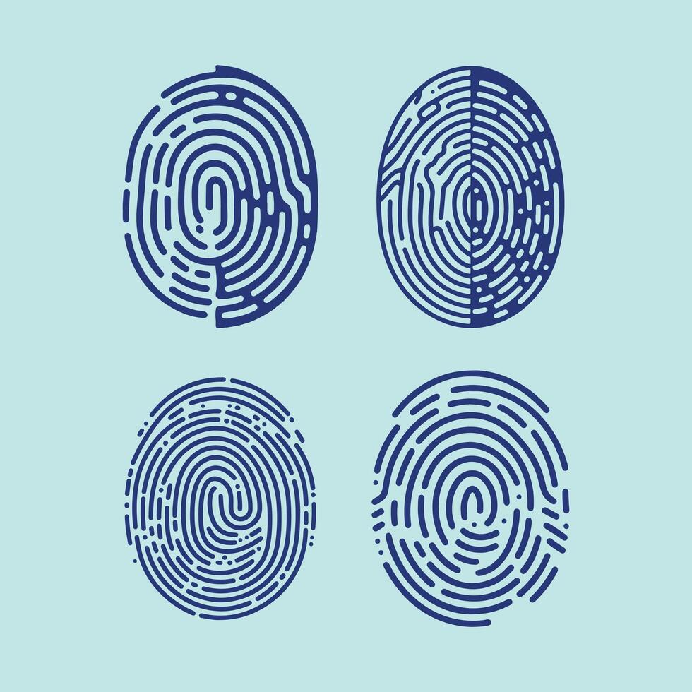 User finger scan icon set. Fingerprint touch biometric id symbol. Modern account thumbprint identification security sign collection. User recognition scanner badge vector
