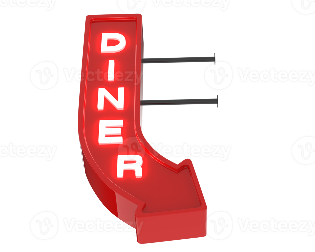 Diner sign arrow isolated on background. 3d rendering - illustration png