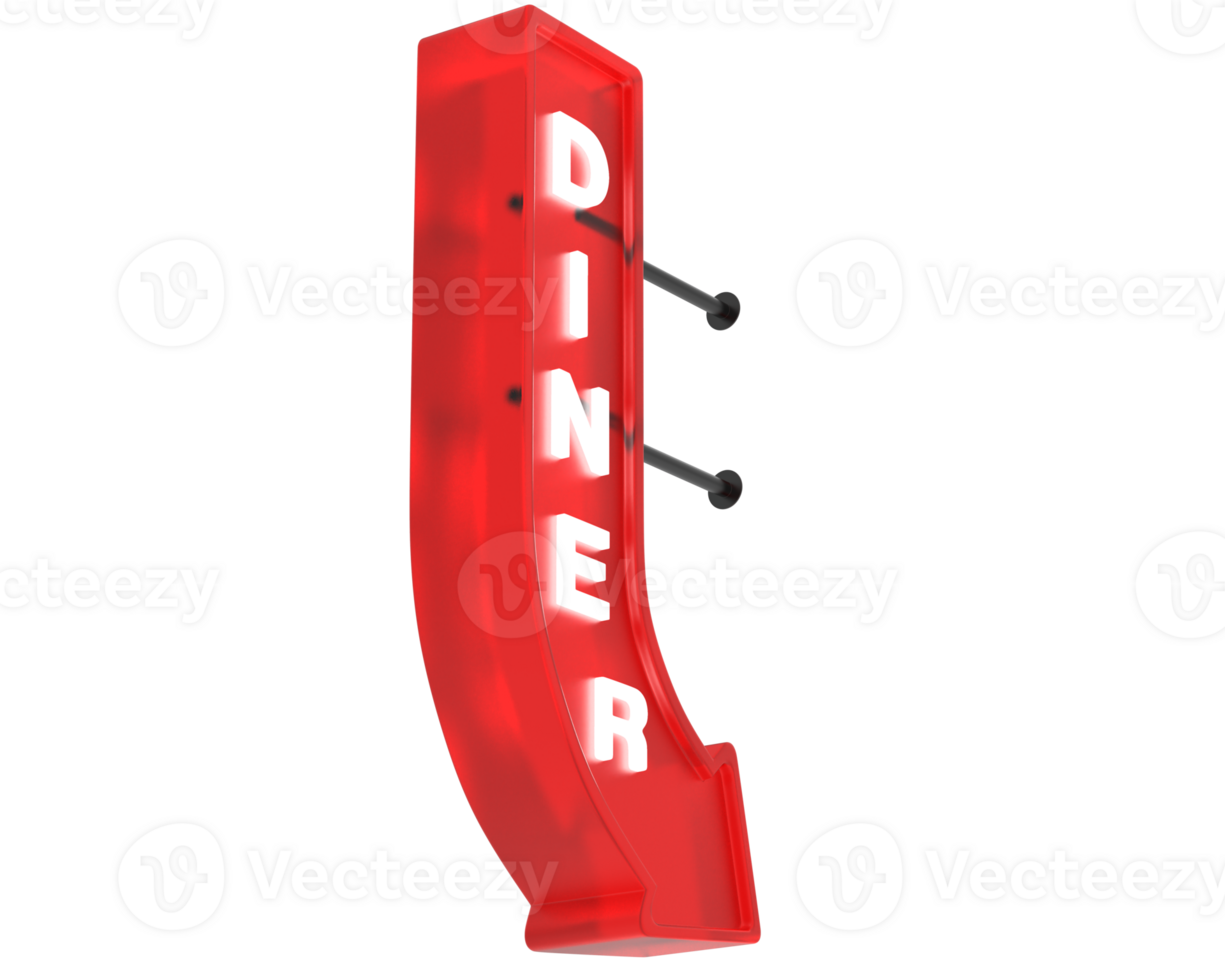 Diner sign arrow isolated on background. 3d rendering - illustration png