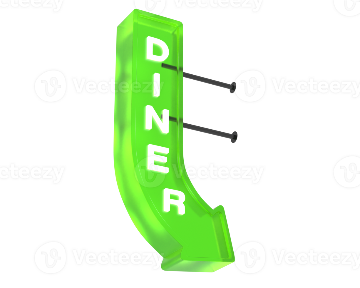 Diner sign arrow isolated on background. 3d rendering - illustration png