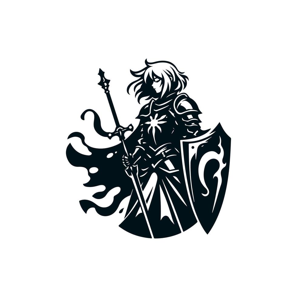 female knight in black simple illustration vector