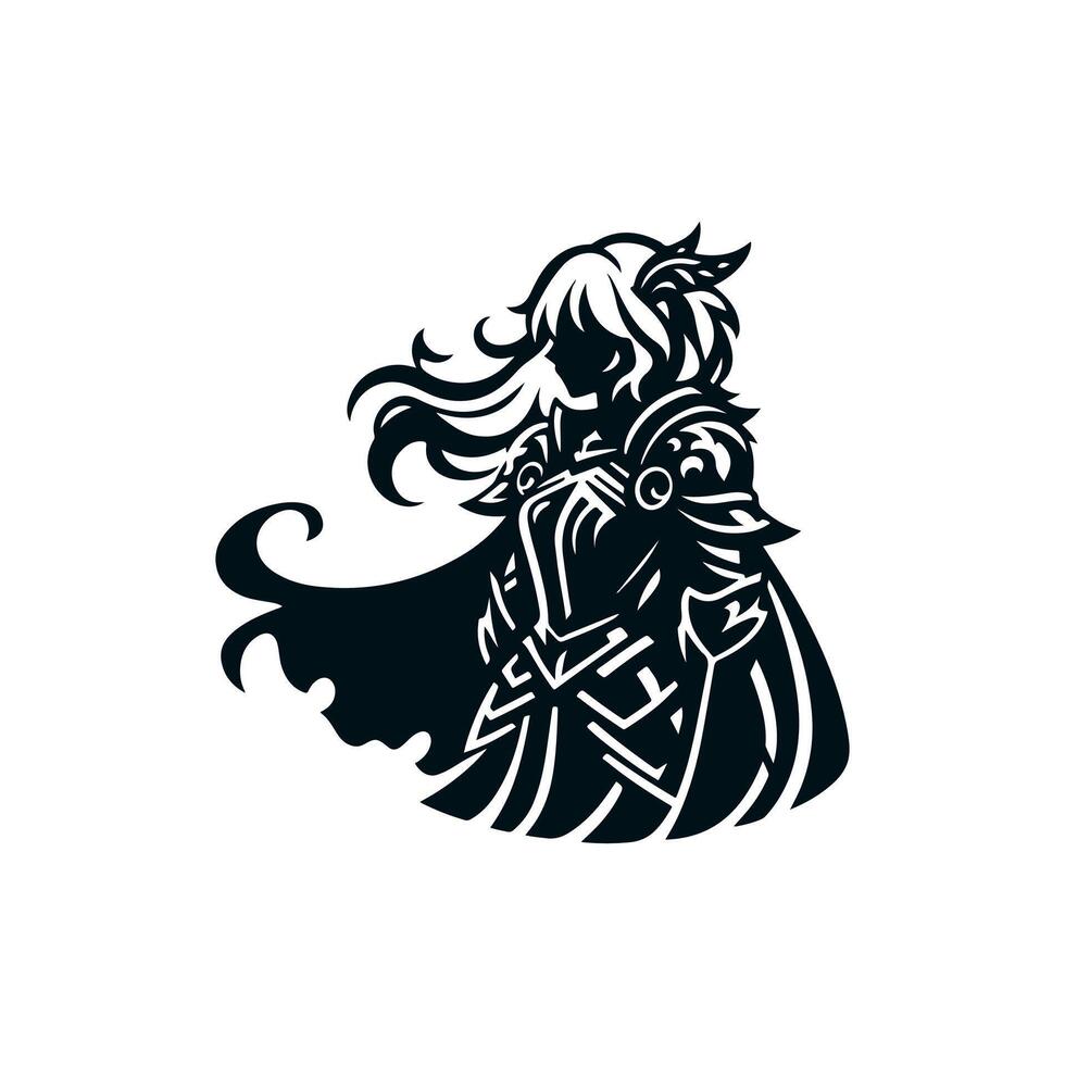 female knight in black simple illustration vector