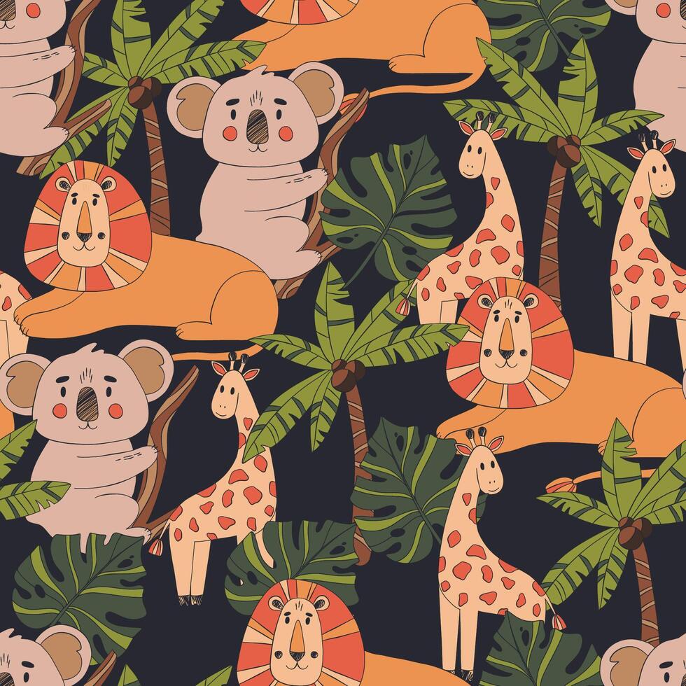 Safari animals pattern, summer kids print. Cute african animals