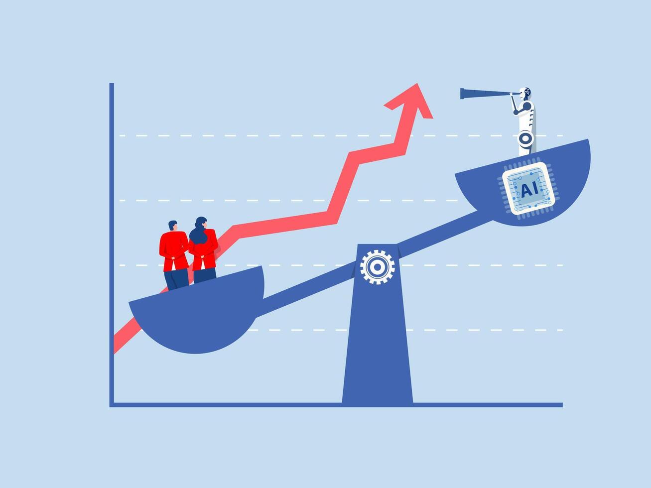 Business industry replace human analysis from graphs show Robots replace human jobs future Robots cause people to lose their jobs vector