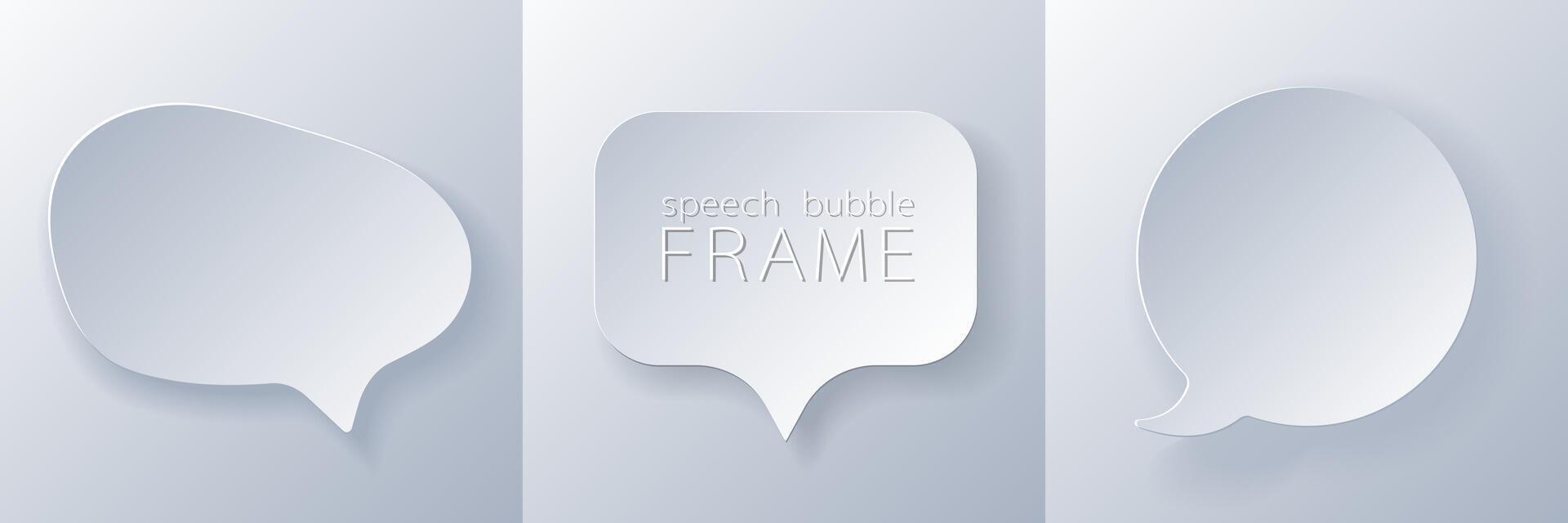 Papercut Grey White Speech Bubbles. 3D Papercraft cut talk frame icon for posters and flyers, presentation, web, social media, design, banner, stickers and stories. vector