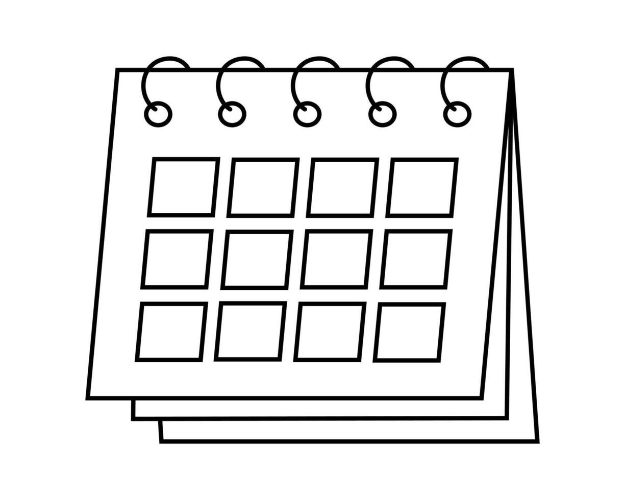 Hand drawn cute outline illustration of calendar with blank page. Flat timetable or schedule page in line art doodle style. Planning or time management icon. Event deadline. Isolated on white. vector