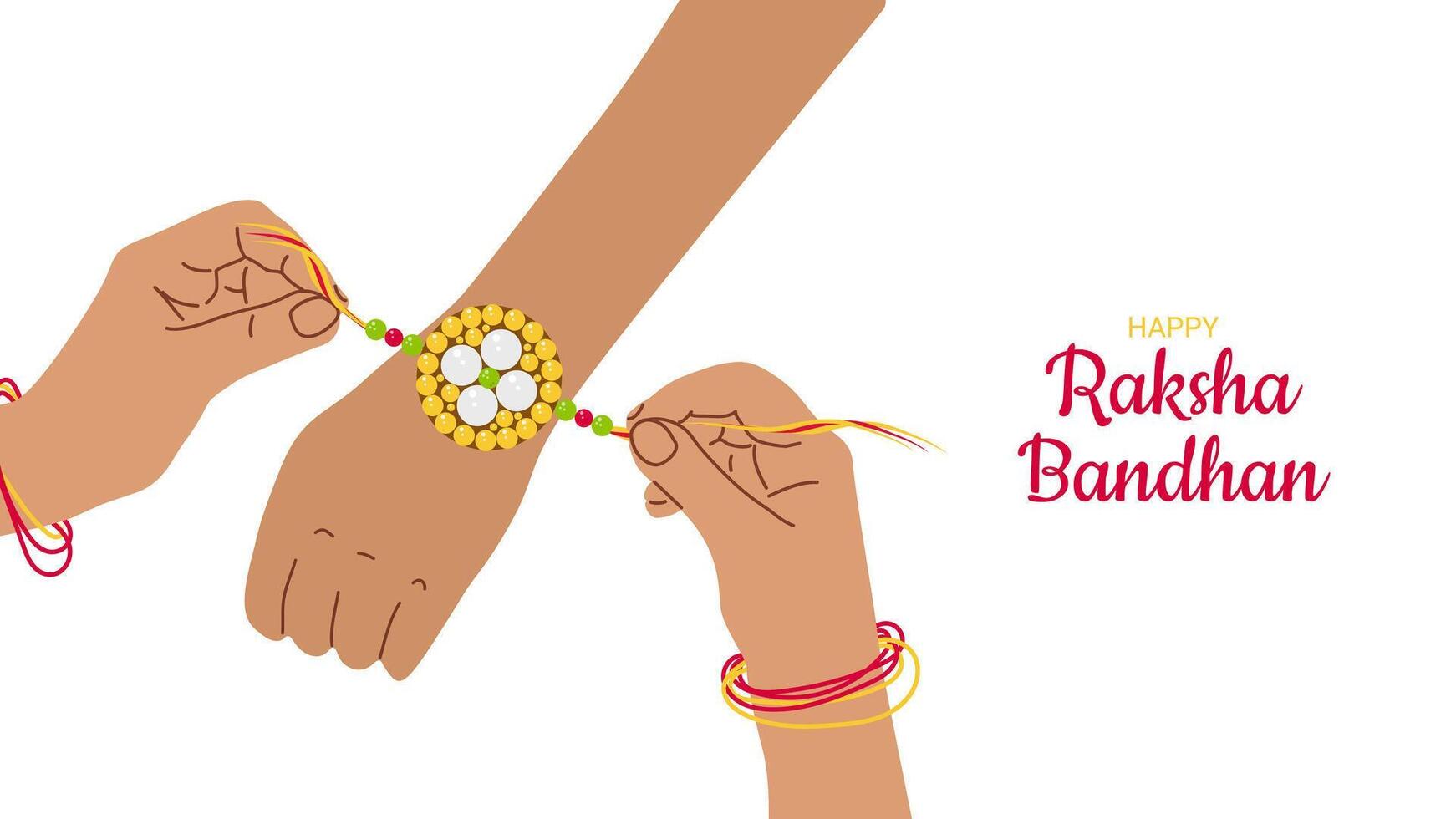 Happy Raksha Bandhan Indian Festival rakhi banner. Sister ties bracelet on her brothers arm. Greeting card invitation design web design. illustration. vector