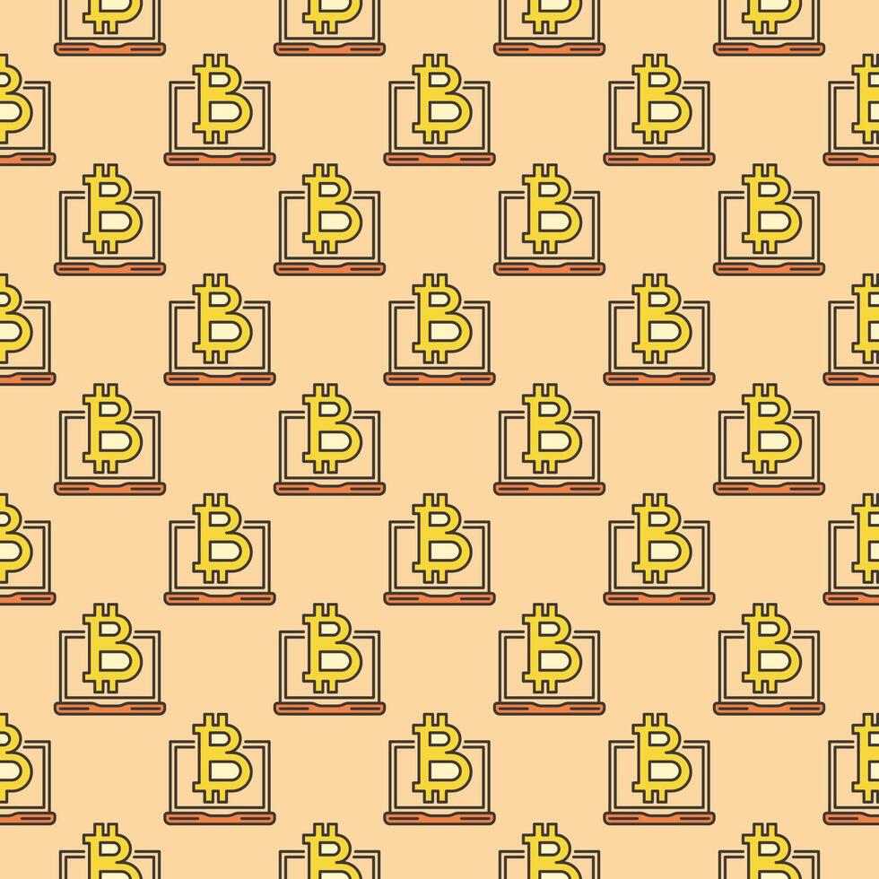 Bitcoin on Laptop Decentralized Cryptocurrency colored seamless pattern vector