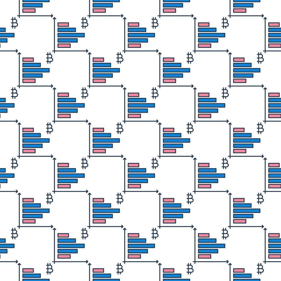 Graph with Bitcoin Crypto Trading colored seamless pattern vector
