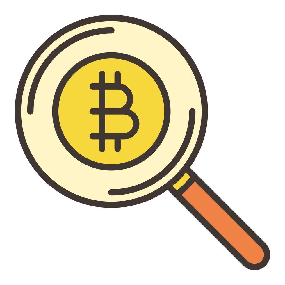 Magnifying Glass and Bitcoin Cryptocurrency colored icon or sign vector