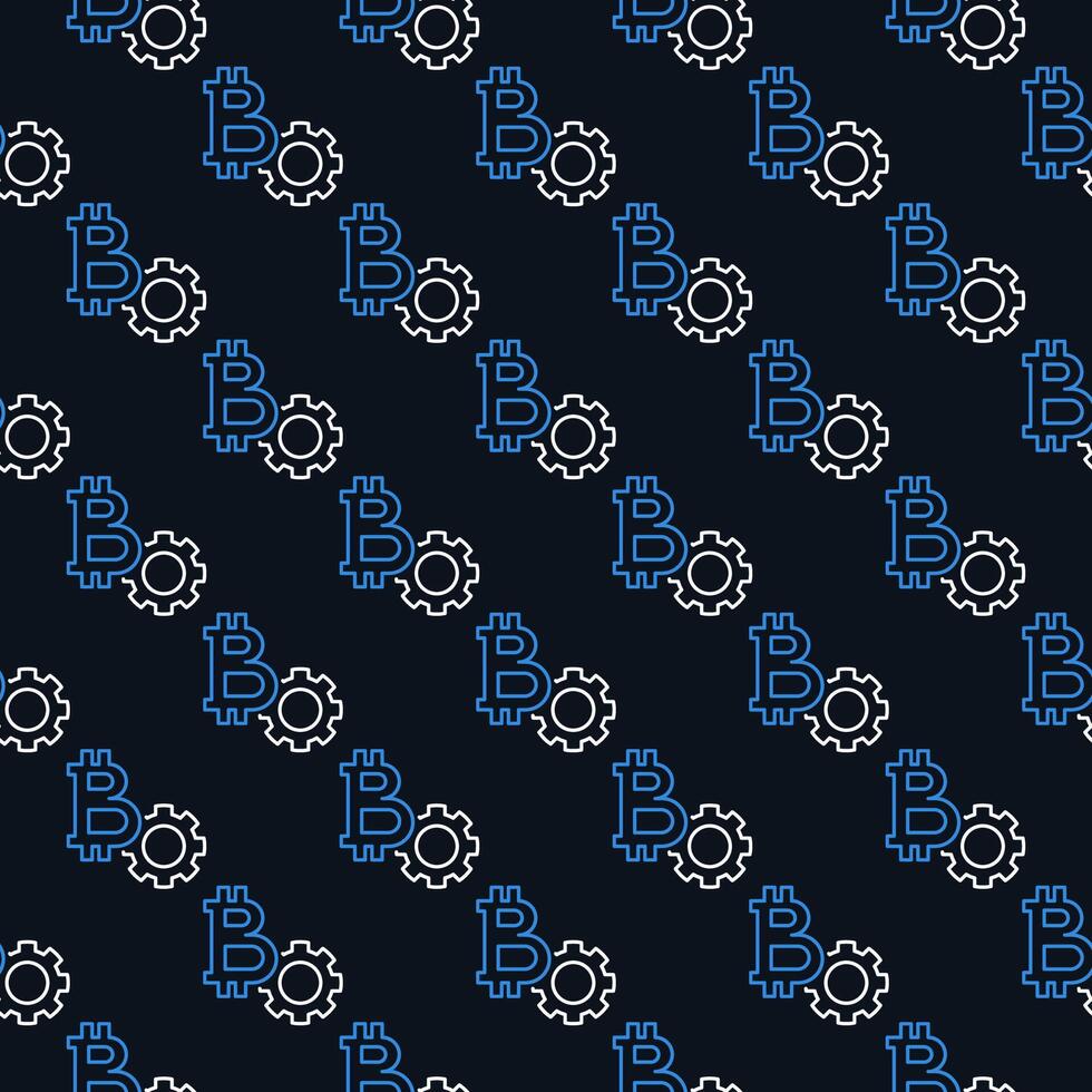 Bitcoin and Gear Crypto Currency Settings seamless pattern in thin line style vector