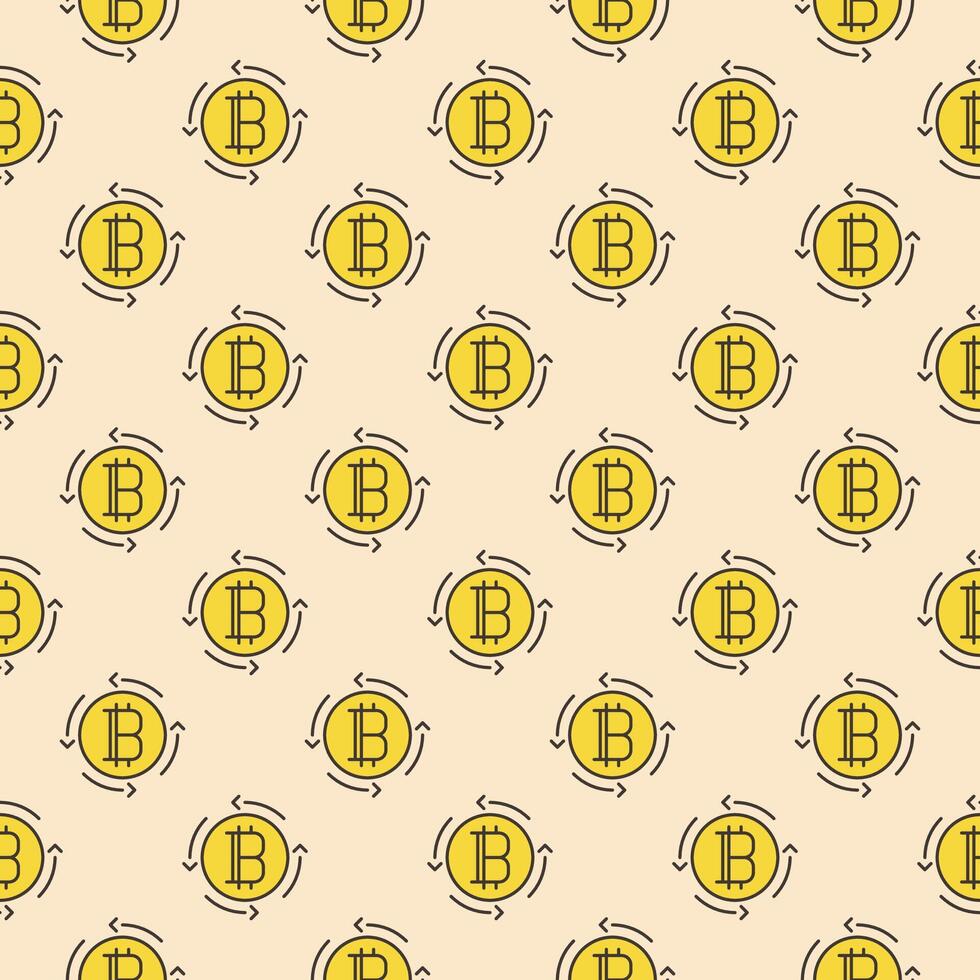 Bitcoin sign inside Arrows Crypto Currency round colored seamless pattern vector