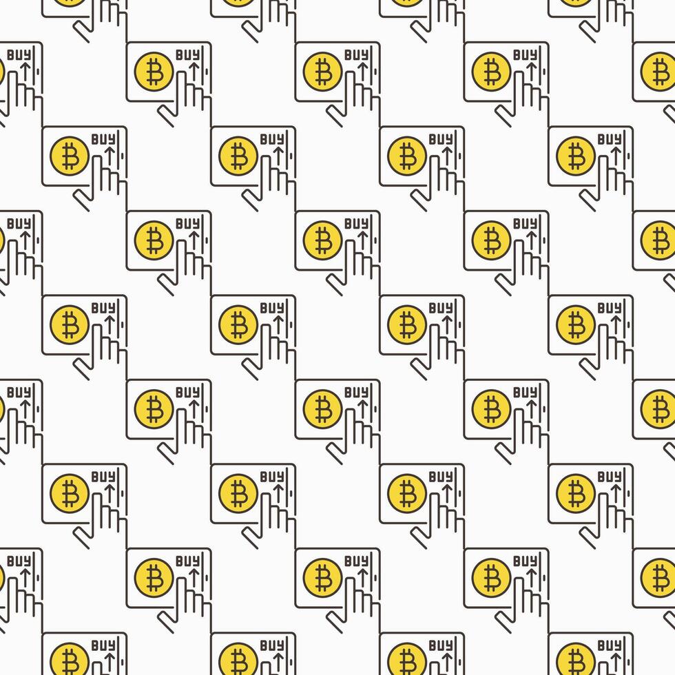 Bitcoin on Tablet Screen Crypto Trading colored seamless pattern vector