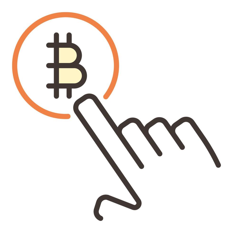 Bitcoin sign and Human Hand Blockchain Technology Tapping colored icon or logo element vector
