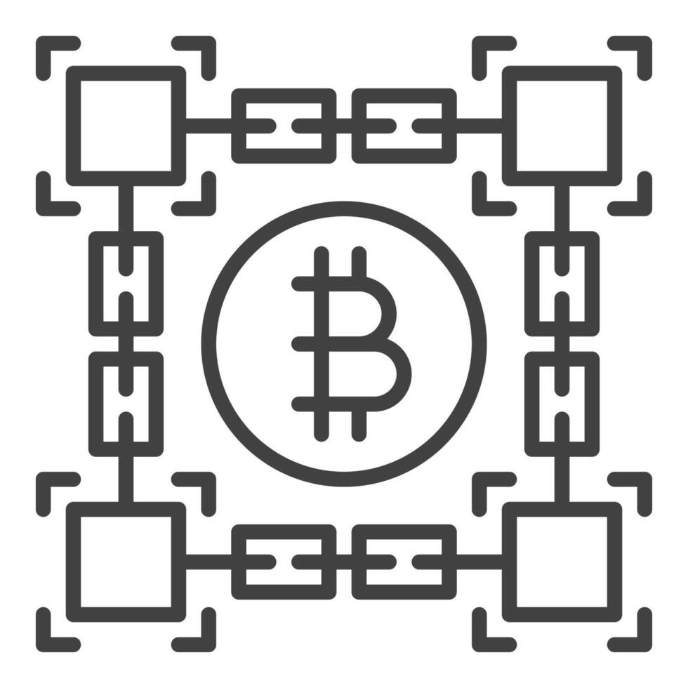 Blockchain with Bitcoin Decentralized Cryptocurrency thin line icon or symbol vector