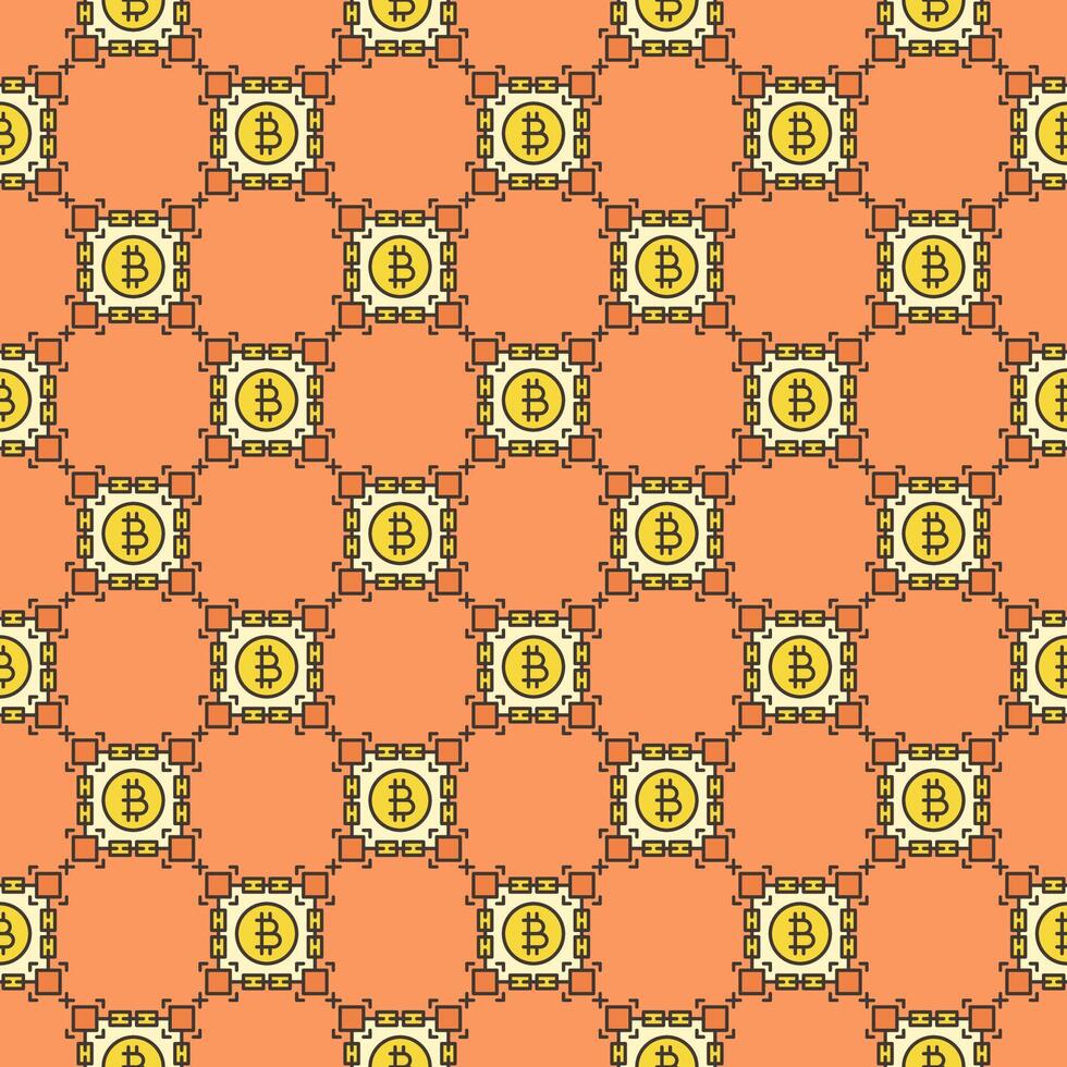 Bitcoin inside Blockchain Decentralized Cryptocurrency colored seamless pattern vector