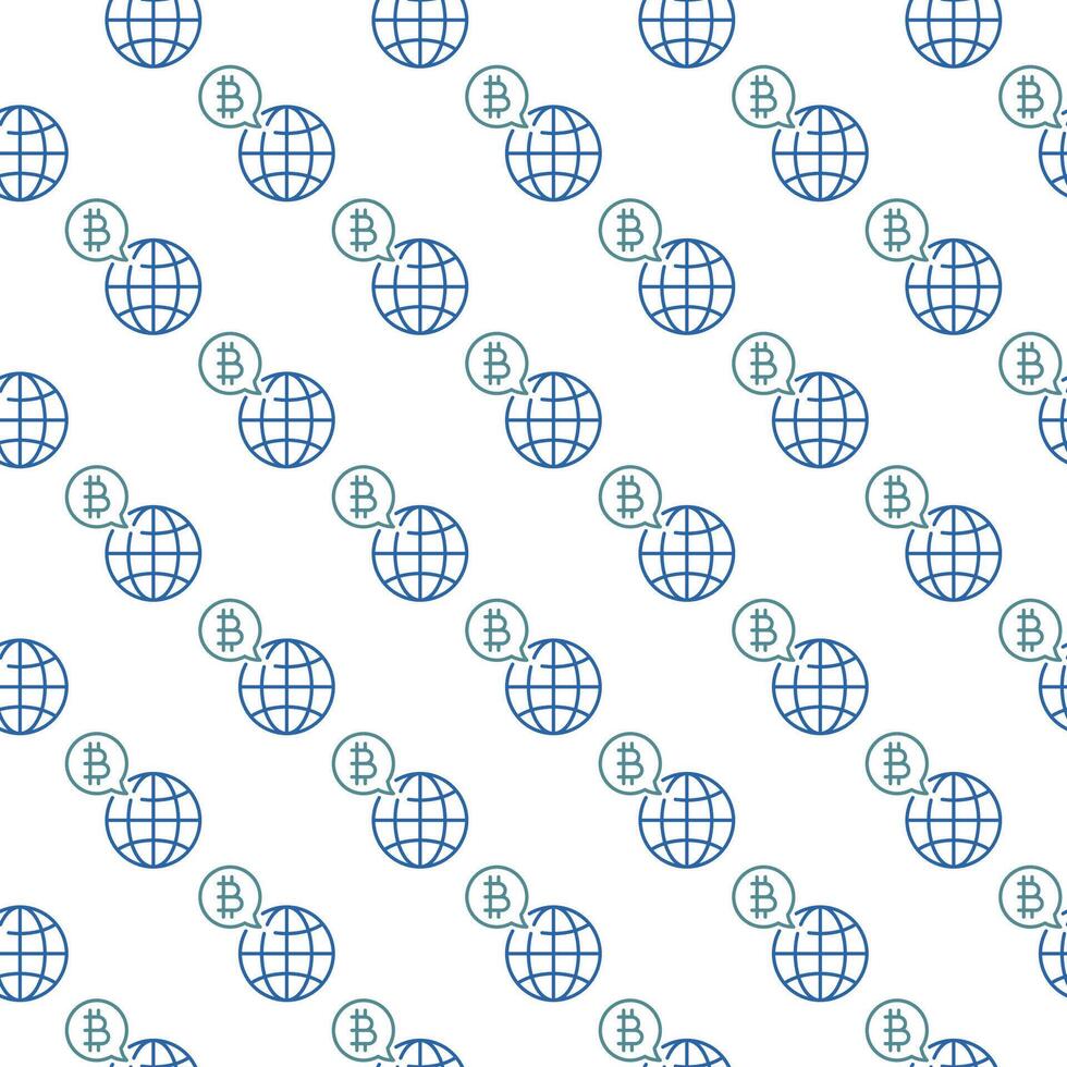 Earth Globe with Bitcoin Global Cryptocurrency outline seamless pattern vector