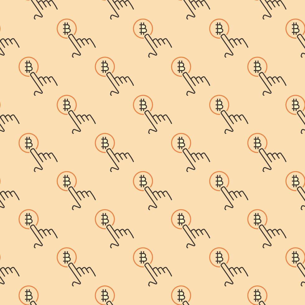 Bitcoin sign and Human Hand Blockchain Technology Tapping colored seamless pattern vector