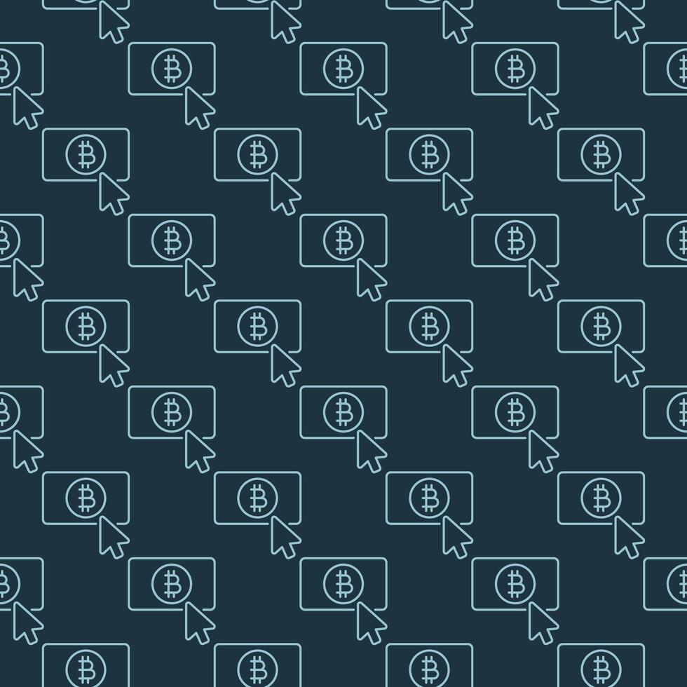 Mouse click on Bitcoin button Crypto Currency seamless pattern in thin line style vector