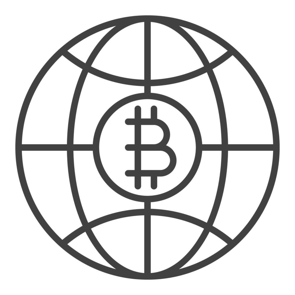 Bitcoin inside Earth Globe with Cryptocurrency outline icon or symbol vector
