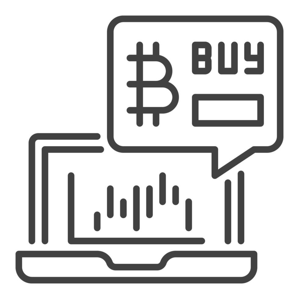 Trading on Laptop Bitcoin Cryptocurrency Trading thin line icon or symbol vector