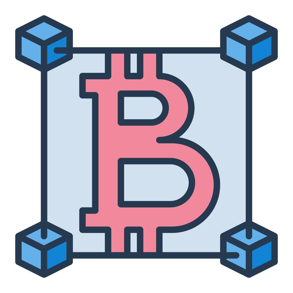 Blocks with Bitcoin Decentralized Cryptocurrency colored icon or design element vector