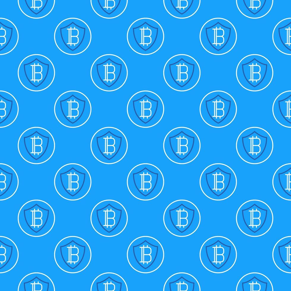 Shield with Bitcoin Cryptocurrency Protection linear seamless pattern vector