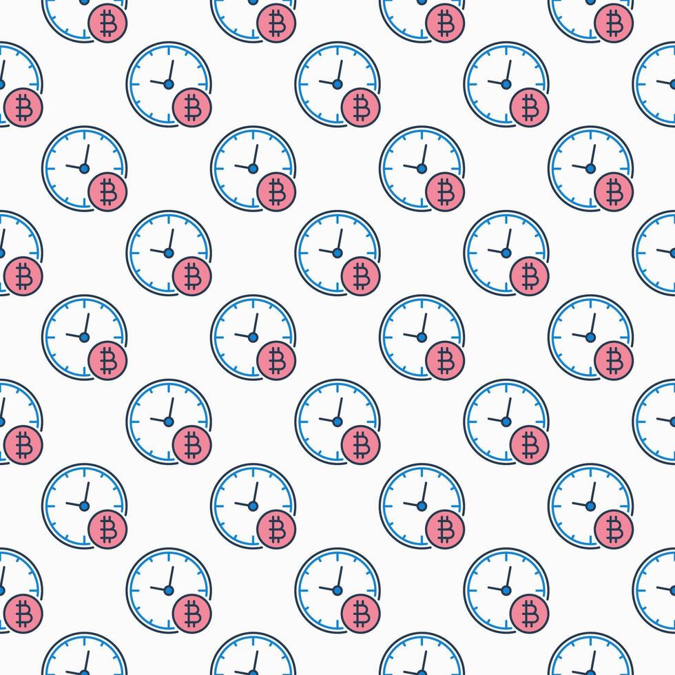 Bitcoin Clock Decentralized Cryptocurrency colored seamless pattern vector