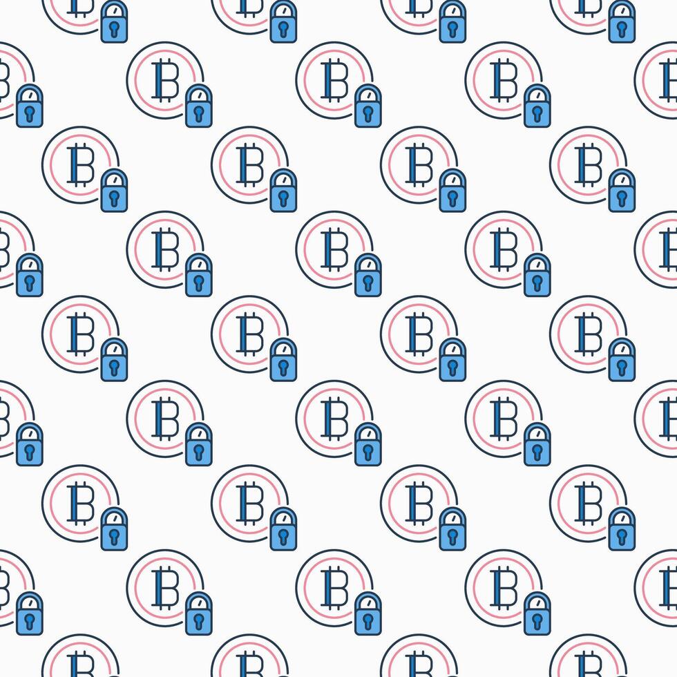 Bitcoin with Padlock Cryptocurrency security colored seamless pattern vector