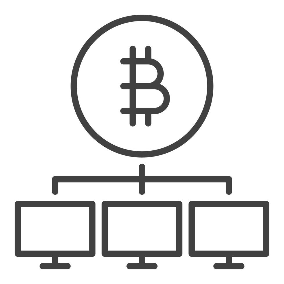 Bitcoin sign with Computers Decentralized Cryptocurrency thin line icon or symbol vector