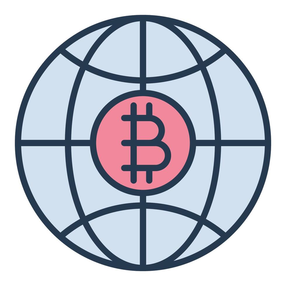 Bitcoin and Earth Planet Globe with Cryptocurrency colored icon or design element vector