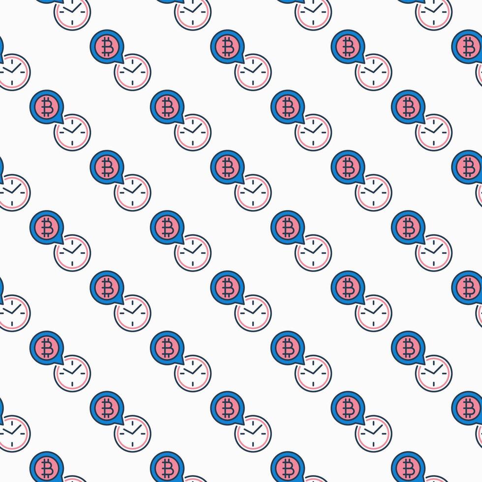 Time and Bitcoin Cryptocurrency Clock colored seamless pattern vector
