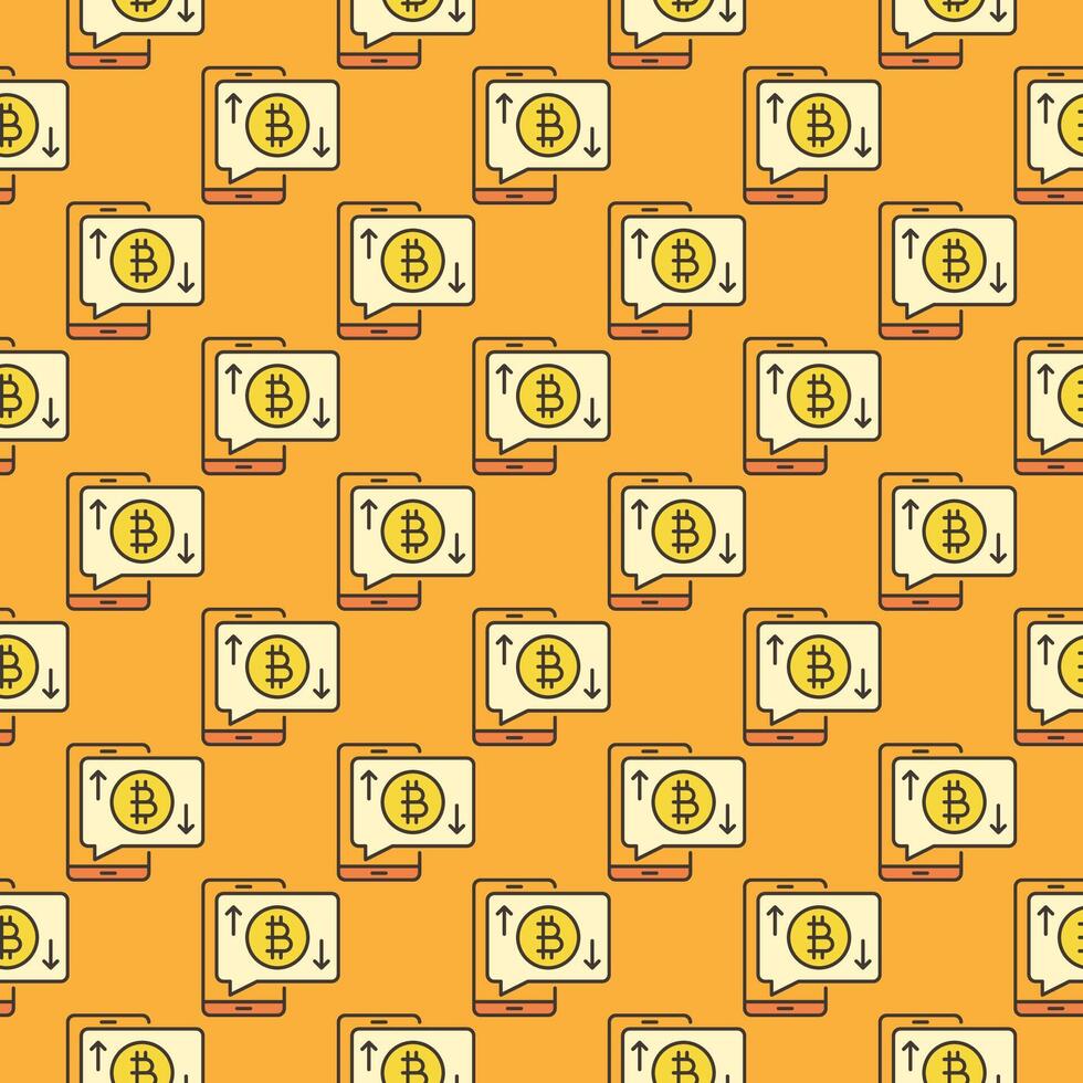 Bitcoin sign on phone screen Crypto Smartphone colored seamless pattern vector