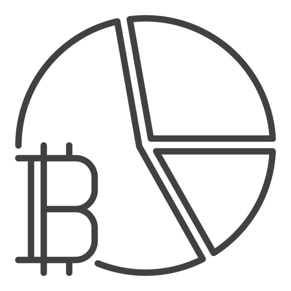 Crypto Pie Chart with Bitcoin sign linear icon or symbol vector