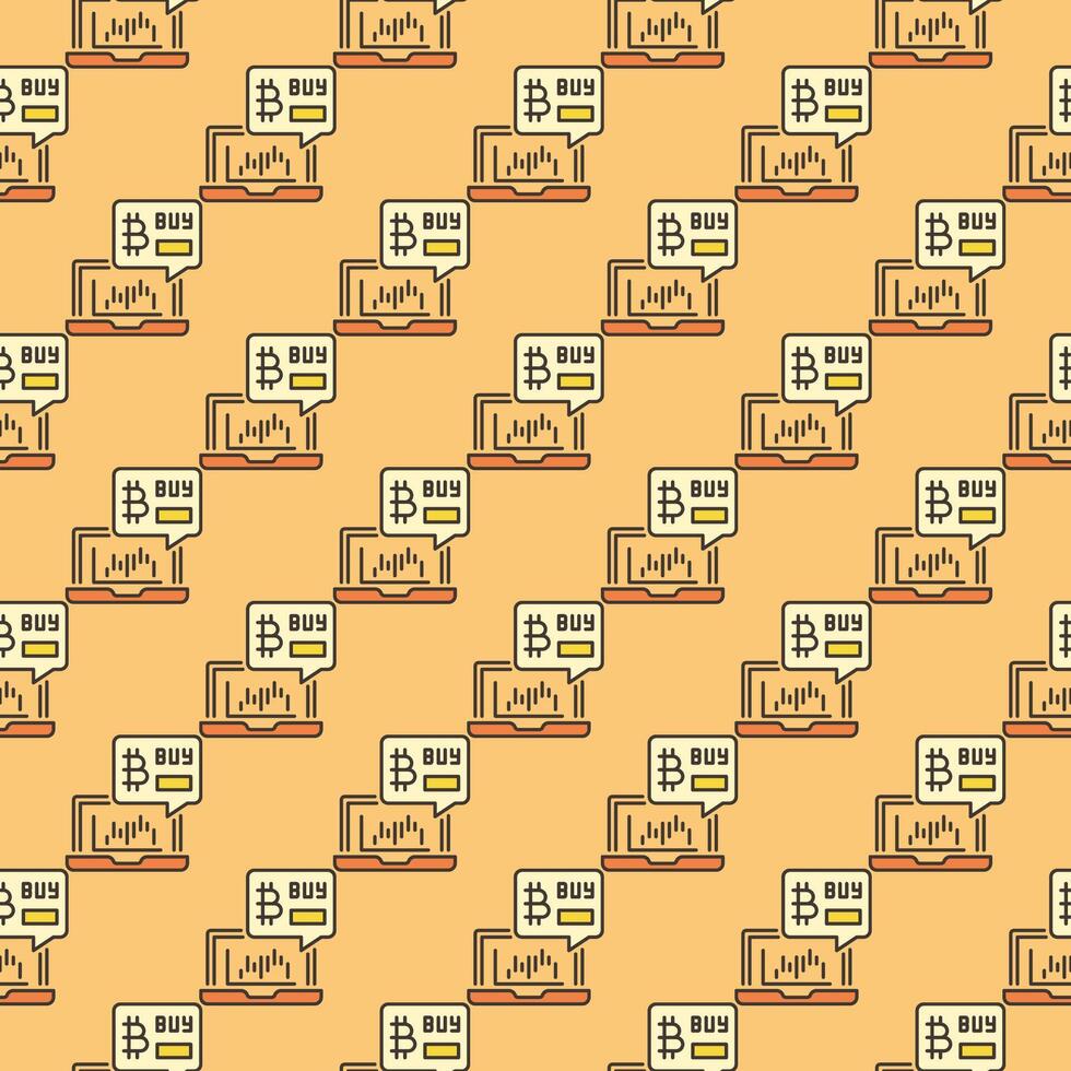 Laptop Crypro Trading Bitcoin Cryptocurrency Trading colored seamless pattern vector