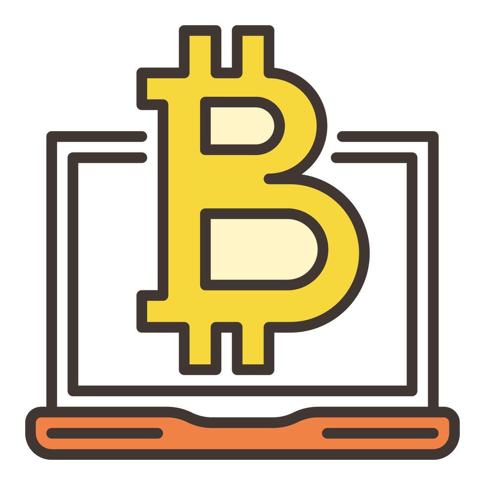Bitcoin on Laptop Decentralized Cryptocurrency colored icon or design element vector
