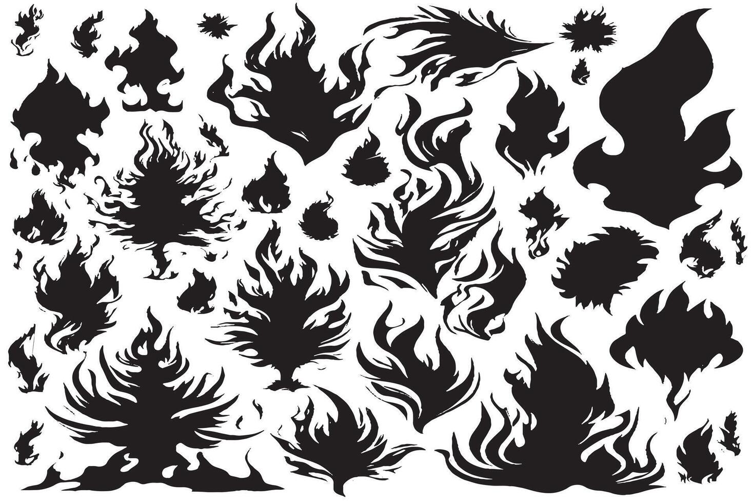 black silhouette texture of a fire on white background vector