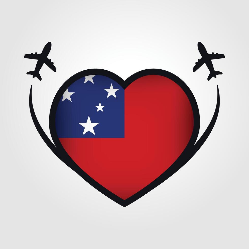 Samoa Travel Heart Flag With Airplane Icons vector