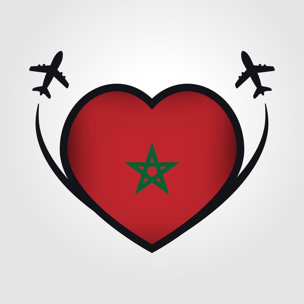 Morocco Travel Heart Flag With Airplane Icons vector