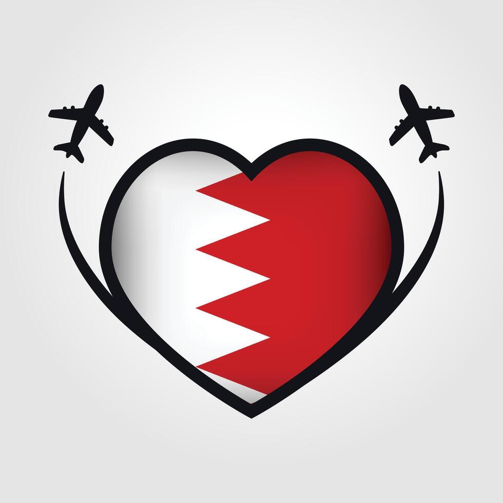 Bahrain Travel Heart Flag With Airplane Icons vector